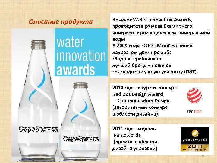 Описание продукта Конкурс Water Innovation Awards, проводится в рамках Всемирного конгресса производителей минеральной воды