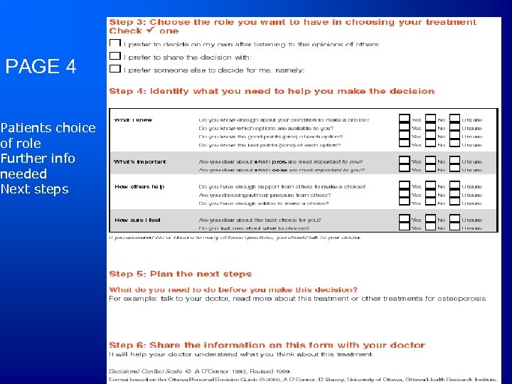 PAGE 4 Patients choice of role Further info needed Next steps 