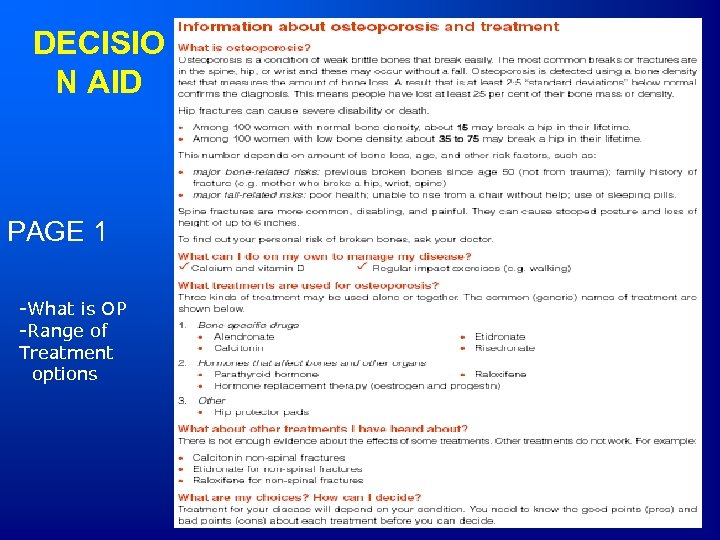 DECISIO N AID PAGE 1 -What is OP -Range of Treatment options 