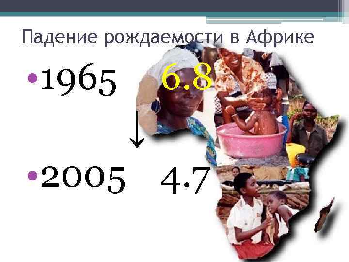 Падение рождаемости в Африке • 1965 6. 8 ↓ • 2005 4. 7 