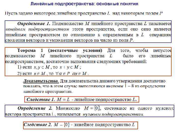 Линейные подпространства: основные понятия 