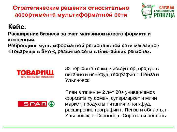 Стратегические решения относительно ассортимента мультиформатной сети Кейс. Расширение бизнеса за счет магазинов нового формата