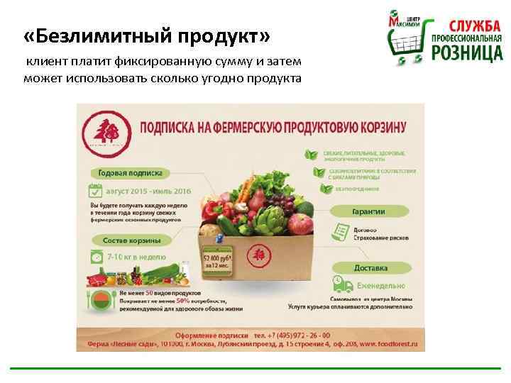  «Безлимитный продукт» клиент платит фиксированную сумму и затем может использовать сколько угодно продукта
