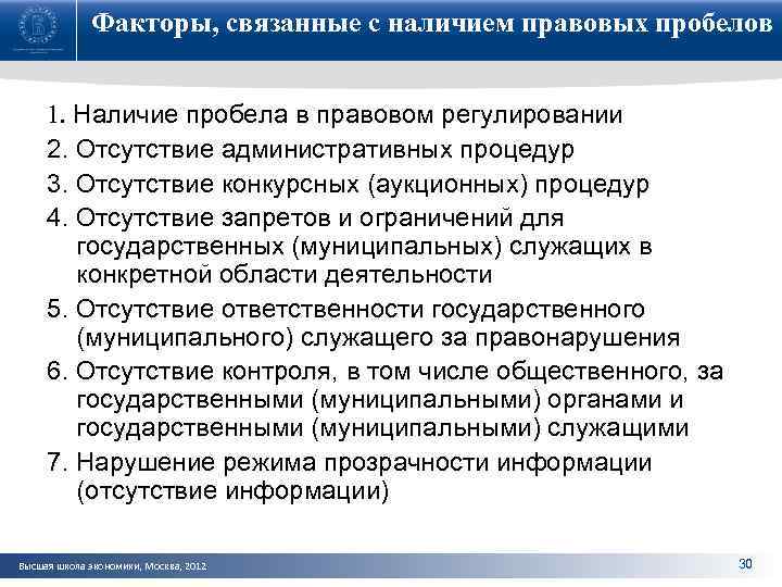 Факторы, связанные с наличием правовых пробелов 1. Наличие пробела в правовом регулировании 2. Отсутствие