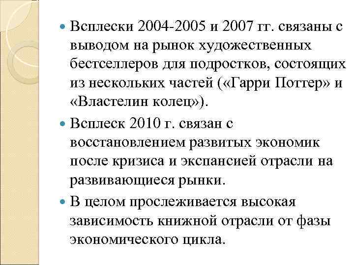  Всплески 2004 2005 и 2007 гг. связаны с выводом на рынок художественных бестселлеров