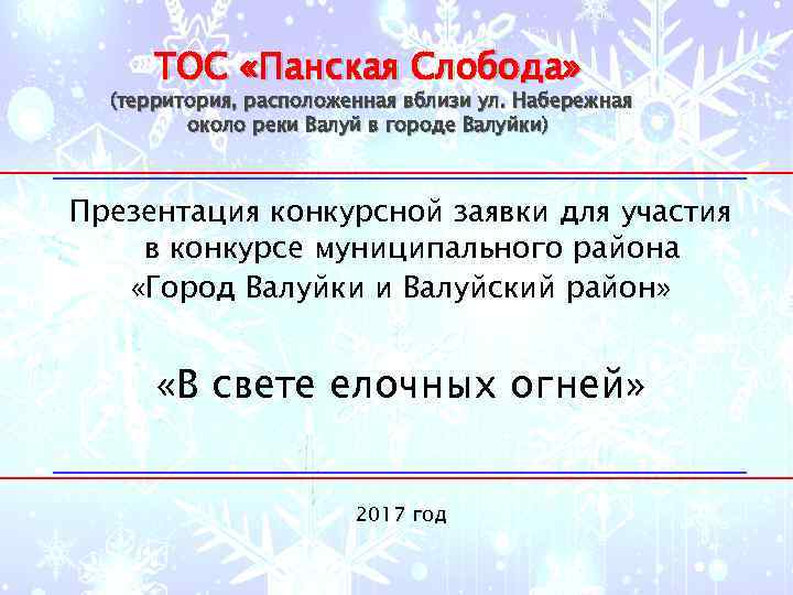 ТОС «Панская Слобода» (территория, расположенная вблизи ул. Набережная около реки Валуй в городе Валуйки)