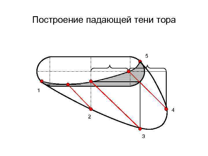 Построение падающей тени тора 5 1 4 2 3 