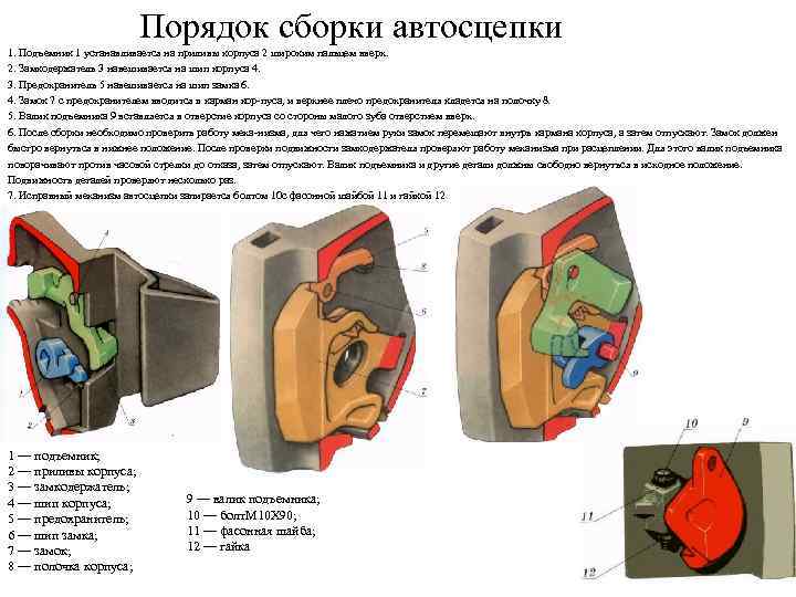 Порядок сборки автосцепки в соответствии с рисунком