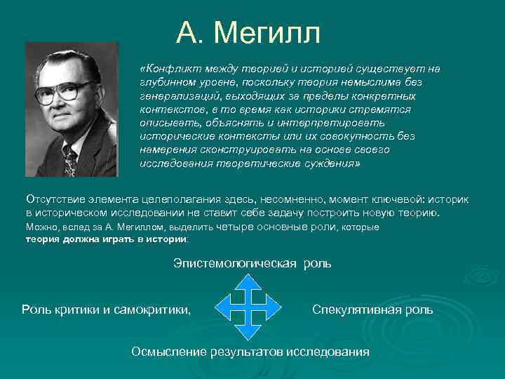 А. Мегилл «Конфликт между теорией и историей существует на глубинном уровне, поскольку теория немыслима