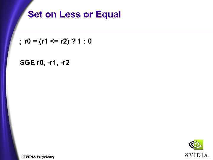 Set on Less or Equal ; r 0 = (r 1 <= r 2)