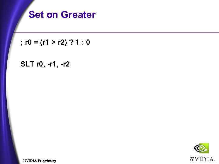 Set on Greater ; r 0 = (r 1 > r 2) ? 1