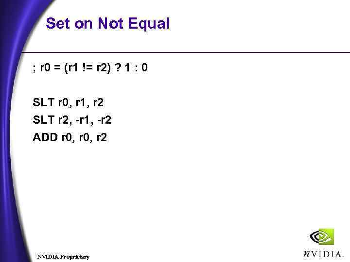 Set on Not Equal ; r 0 = (r 1 != r 2) ?