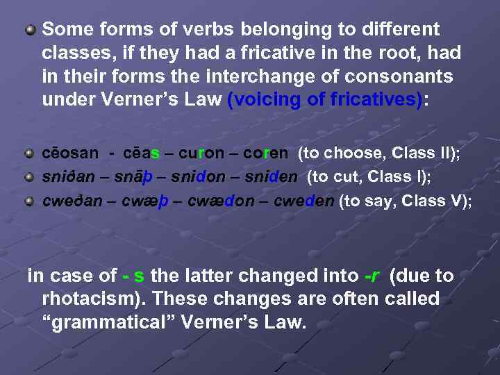 Some forms of verbs belonging to different classes, if they had a fricative in