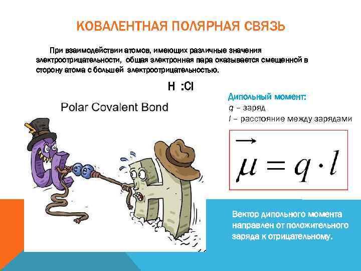 КОВАЛЕНТНАЯ ПОЛЯРНАЯ СВЯЗЬ При взаимодействии атомов, имеющих различные значения электроотрицательности, общая электронная пара оказывается