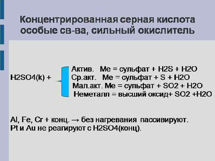 Схема взаимодействия концентрированной серной кислоты с металлами