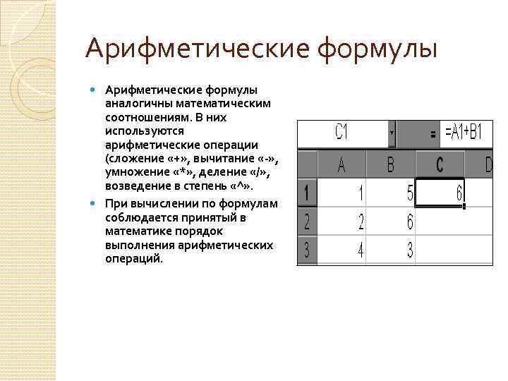 Арифметические в excel. Арифметические операции в excel. Очередность выполнения операций в арифметических формулах. Порядок выполнения арифметических операций. Арифметические операции формулы.