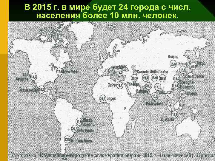 В 2015 г. в мире будет 24 города с числ. населения более 10 млн.