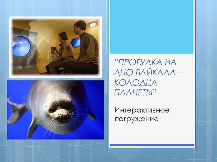  “ПРОГУЛКА НА ДНО БАЙКАЛА – КОЛОДЦА ПЛАНЕТЫ” Интерактивное погружение 