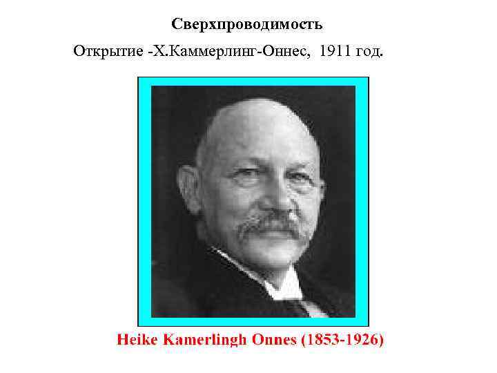 Сверхпроводимость Открытие -Х. Каммерлинг-Оннес, 1911 год. 