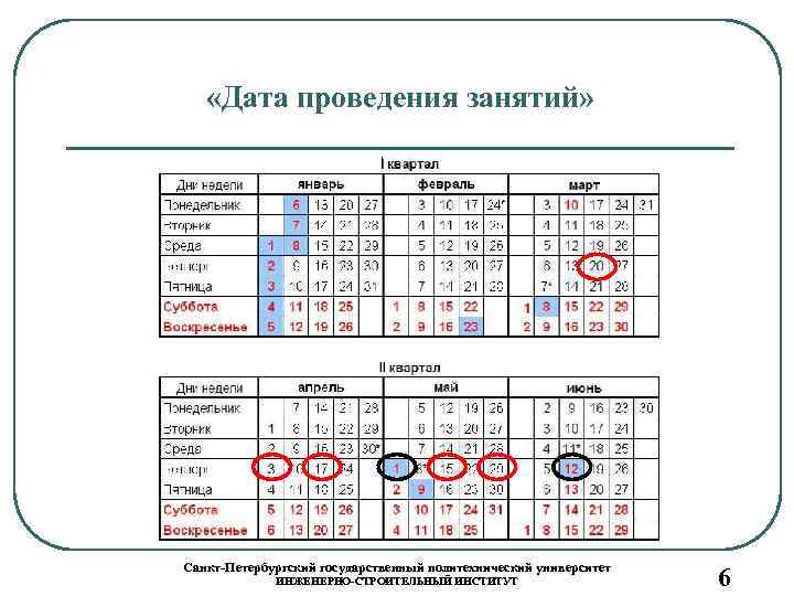  «Дата проведения занятий» Санкт-Петербургский государственный политехнический университет ИНЖЕНЕРНО-СТРОИТЕЛЬНЫЙ ИНСТИТУТ 6 