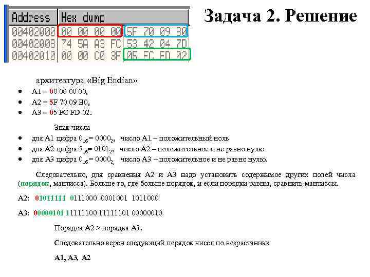 Задача 2. Решение архитектура «Big Endian» А 1 = 00 00, А 2 =