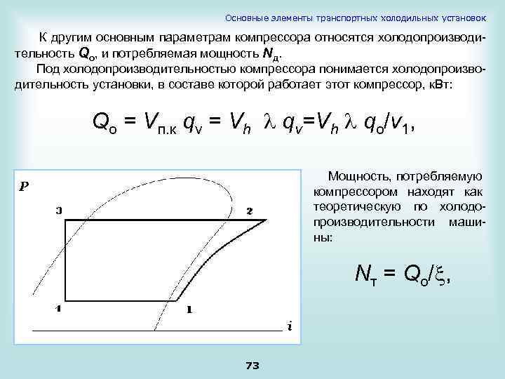 Основные элементы транспортных холодильных установок К другим основным параметрам компрессора относятся холодопроизводительность Qo, и