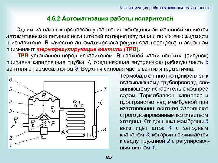 Автоматизация работы холодильных установок 4. 6. 2 Автоматизация работы испарителей Одним из важных процессов