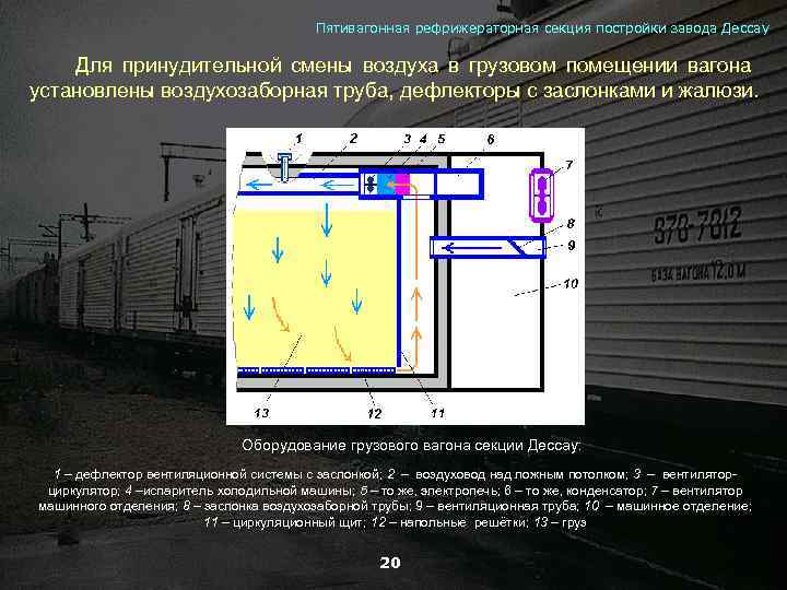 Пятивагонная рефрижераторная секция постройки завода Дессау Для принудительной смены воздуха в грузовом помещении вагона
