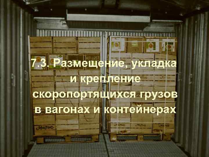 7. 3. Размещение, укладка и крепление скоропортящихся грузов в вагонах и контейнерах 