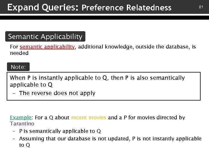 Expand Queries: Preference Relatedness 81 Semantic Applicability For semantic applicability, additional knowledge, outside the