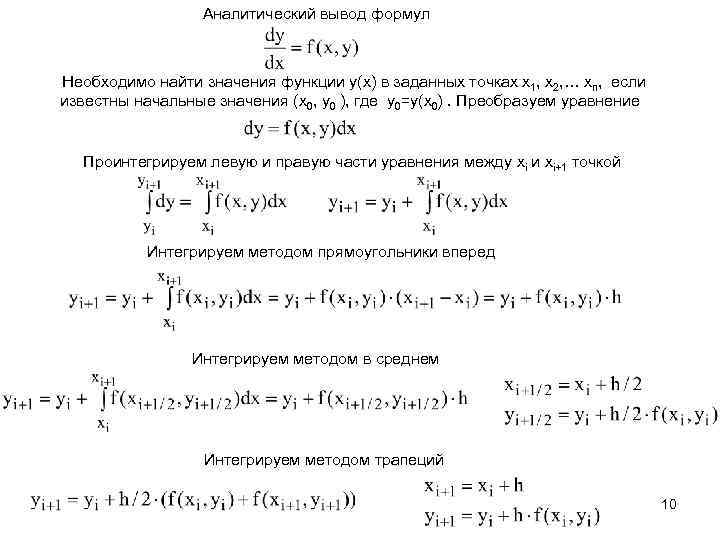 Аналитический вывод формул Необходимо найти значения функции y(x) в заданных точках x 1, x