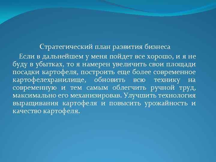 Стратегический план развития бизнеса Если в дальнейшем у меня пойдет все хорошо, и я