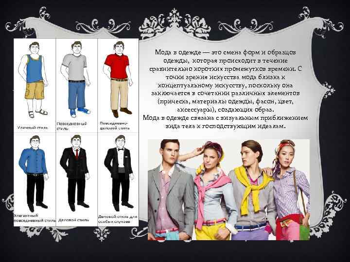 Мода в одежде — это смена форм и образцов одежды, которая происходит в течение