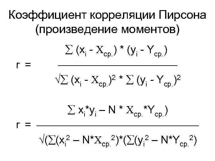 Коэффициент произведения 6 4 равен. Коэффициент корреляции Пирсона формула. Коэффициент линейной корреляции Пирсона. Критерий корреляции Пирсона формула. Метод линейной корреляции Пирсона.