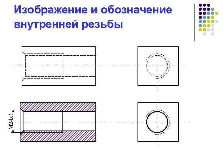 М 24 х1 Изображение и обозначение внутренней резьбы 