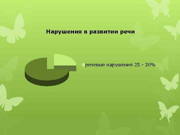 Нарушения в развитии речевые нарушения 25 - 30% 