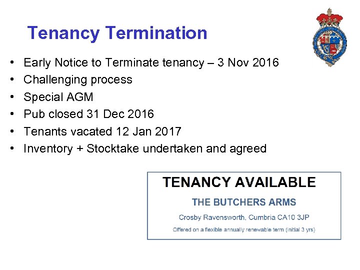 Tenancy Termination • • • Early Notice to Terminate tenancy – 3 Nov 2016