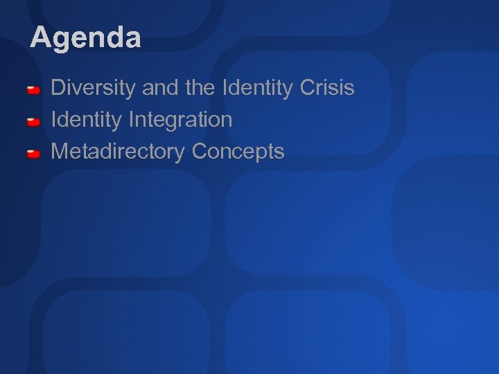 Agenda Diversity and the Identity Crisis Identity Integration Metadirectory Concepts 