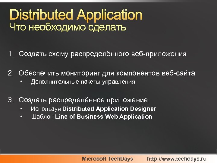 Distributed Application Что необходимо сделать 1. Создать схему распределённого веб-приложения 2. Обеспечить мониторинг для