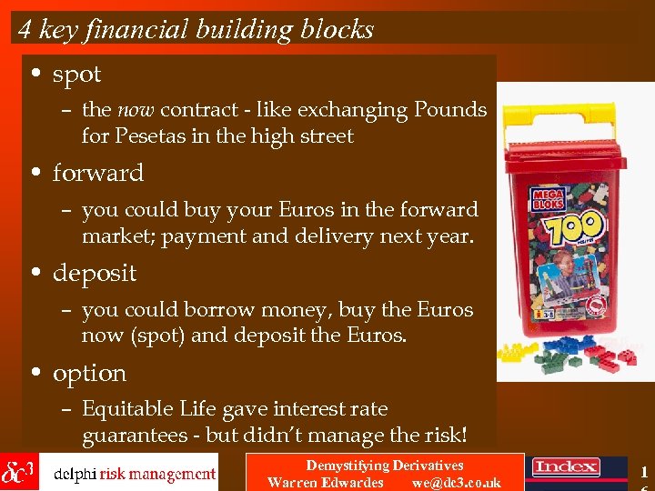 4 key financial building blocks • spot – the now contract - like exchanging