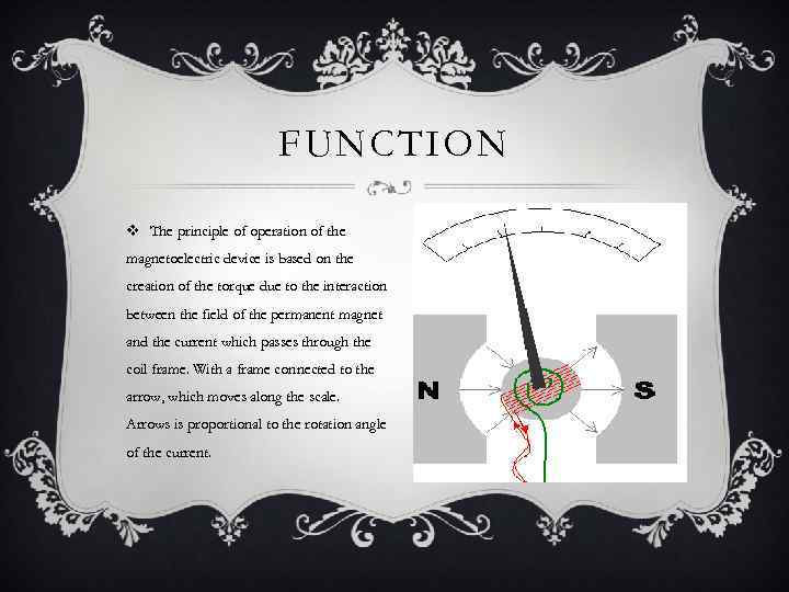 FUNCTION v The principle of operation of the magnetoelectric device is based on the