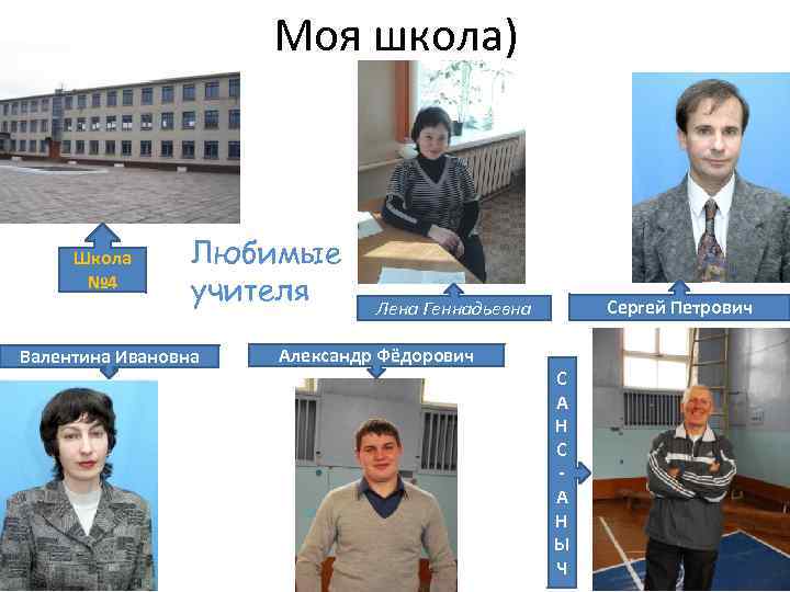 Моя школа) Школа № 4 Любимые учителя Валентина Ивановна Сергей Петрович Лена Геннадьевна Александр