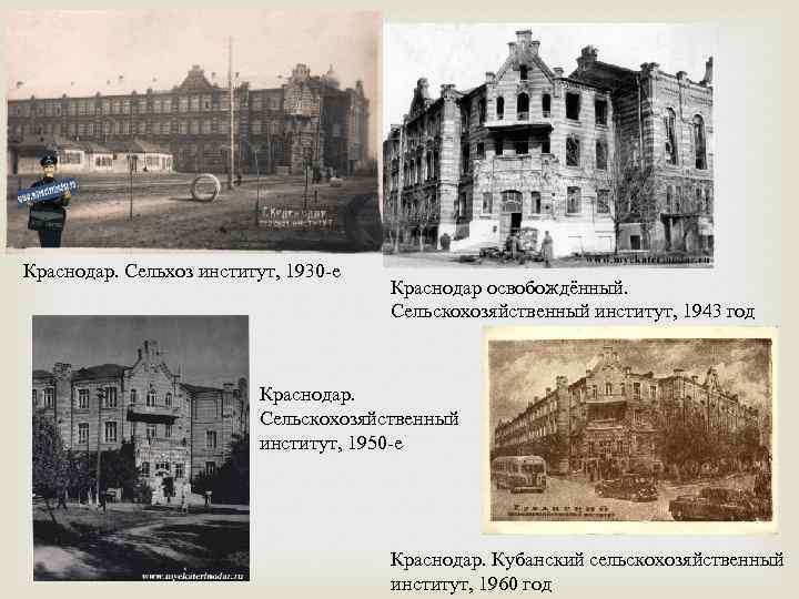  Краснодар. Сельхоз институт, 1930 -е Краснодар освобождённый. Сельскохозяйственный институт, 1943 год Краснодар. Сельскохозяйственный