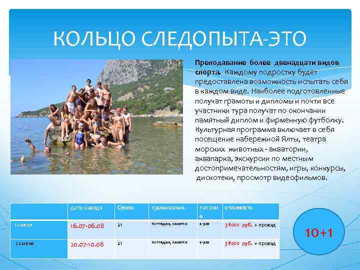 КОЛЬЦО СЛЕДОПЫТА-ЭТО Преподавание более двенадцати видов спорта. Каждому подростку будет предоставлена возможность испытать себя