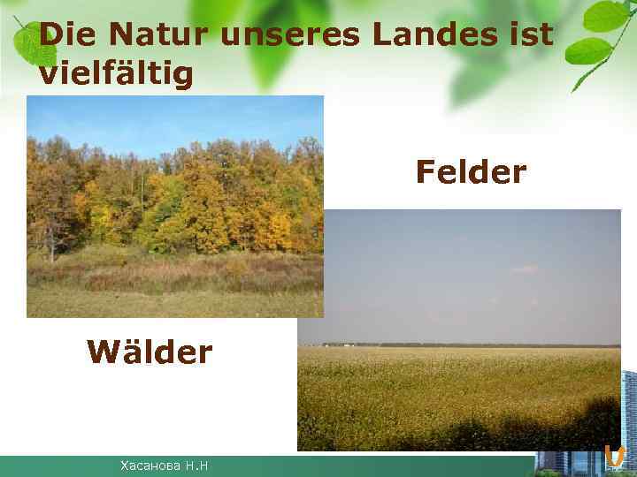 Die Natur unseres Landes ist vielfältig Felder ä Wälder Хасанова Н. Н 