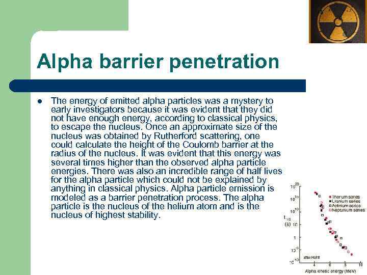 Alpha barrier penetration l The energy of emitted alpha particles was a mystery to