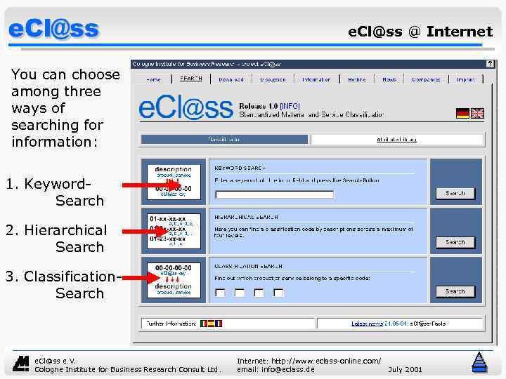 e. Cl@ss @ Internet You can choose among three ways of searching for information: