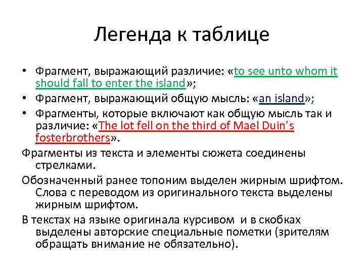 Легенда к таблице • Фрагмент, выражающий различие: «to see unto whom it should fall