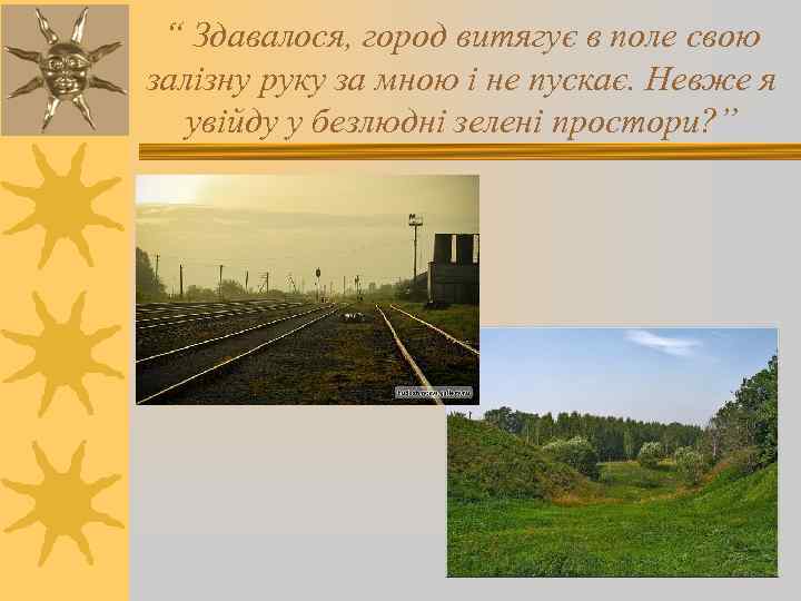 “ Здавалося, город витягує в поле свою залізну руку за мною і не пускає.