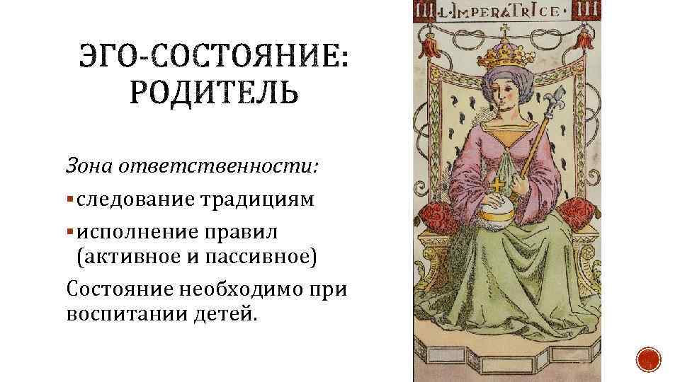 Зона ответственности: § следование традициям § исполнение правил (активное и пассивное) Состояние необходимо при